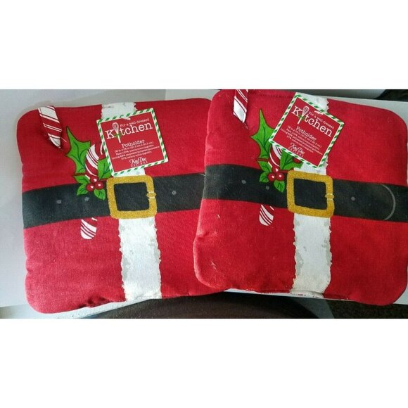 Kitchen Pot Holder Set of 2 KayDee Designs Santa Belt Candy Cane Striped Back 8 - Picture 6 of 6